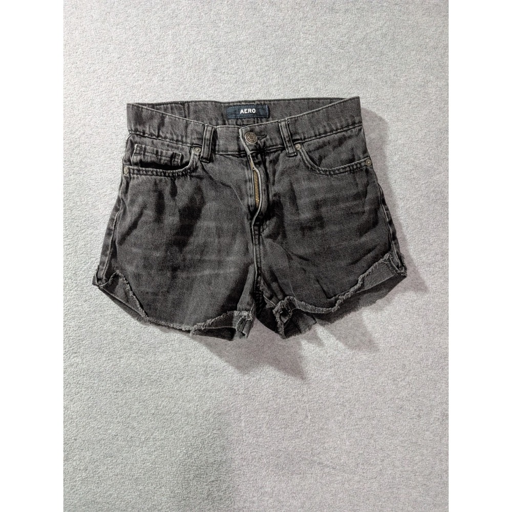 AERO Mom Short Womens Size 0 Black Denim High Rise Cutoff Shorts Aeropostale